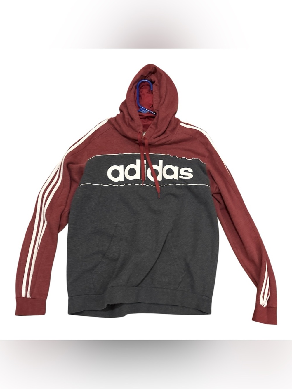 adidas Two-Tone Pullover Hoodie in Burgundy and Charcoal